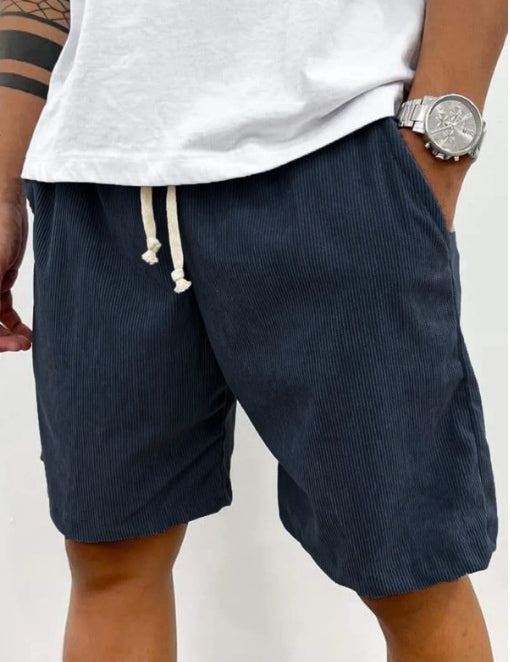 Men’s Corduroy Drawstring Shorts Navy Blue Men Shorts