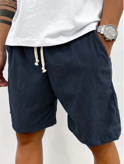 Men’s Corduroy Drawstring Shorts Navy Blue Men Shorts