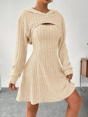 Women’s Two‑Piece Hooded Shawl Vest & Skirt Set Milky White Skirts