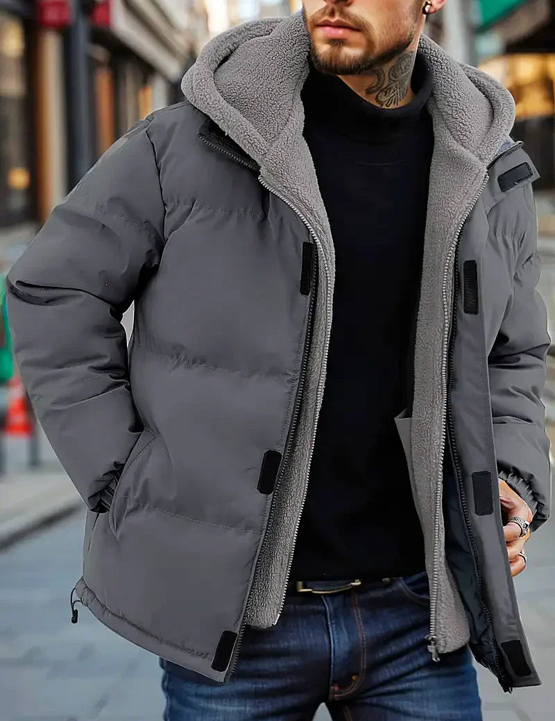 Winter Puffer Jacket with Fleece Lining Grey Winter Puffer Jacket