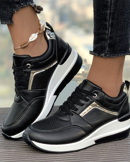 Women's Emery Wedge Platform Sneakers – Sporty Comfort, Elevated Style Black Sneakers