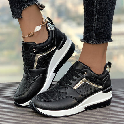 Women's Emery Wedge Platform Sneakers – Sporty Comfort, Elevated Style Black Sneakers