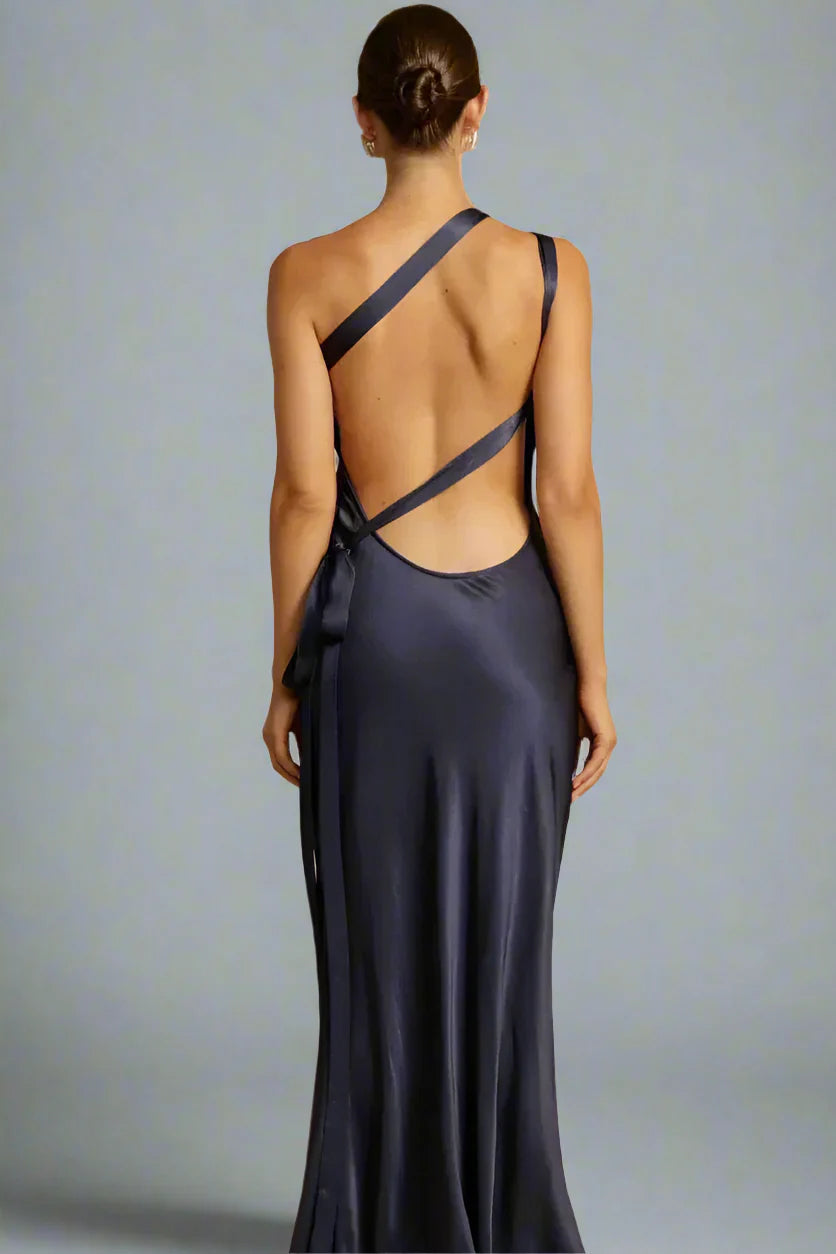Elegant One-Shoulder Satin Evening Dress Dresses