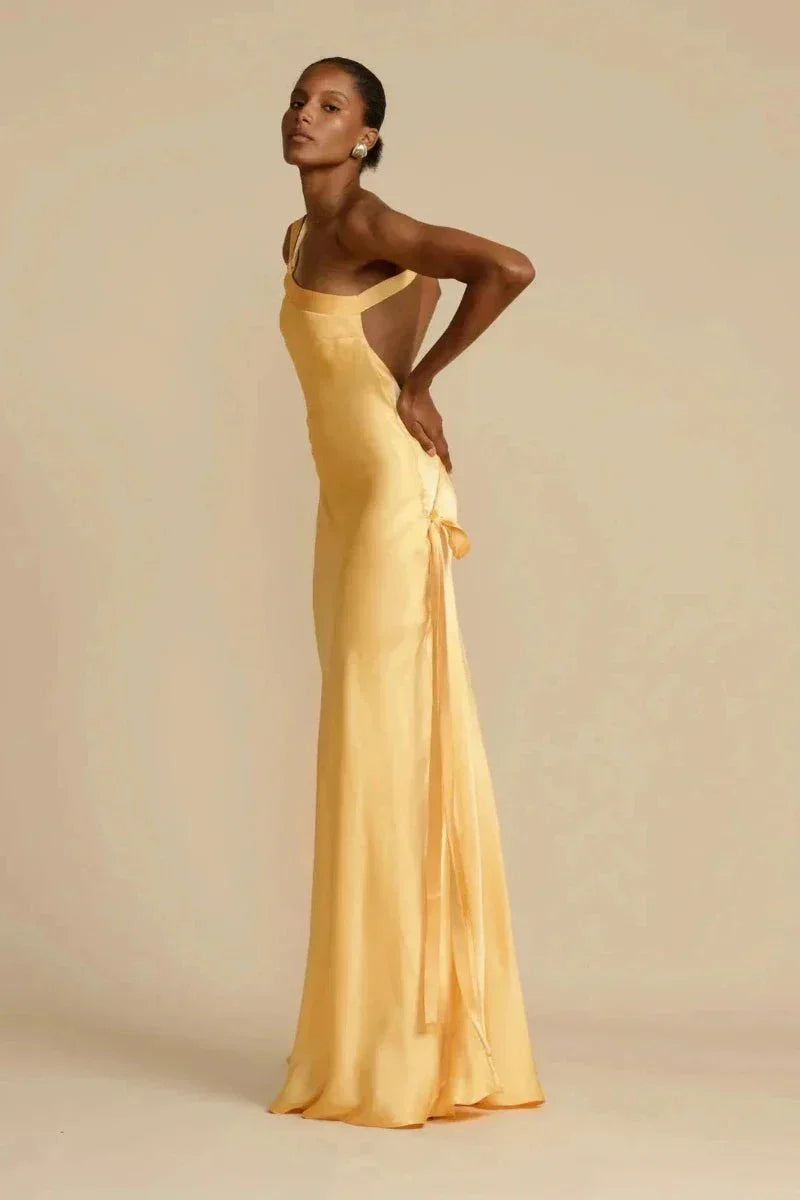 Elegant One-Shoulder Satin Evening Dress Dresses