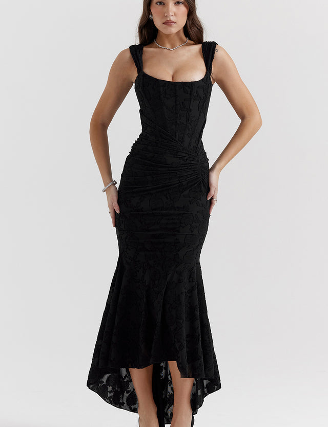 Aimie | Elegant Waist Dress Black Dresses