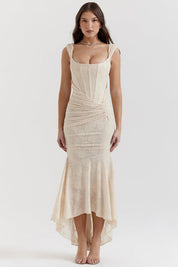 Aubree | Elegant Waist Dress Beige Dresses