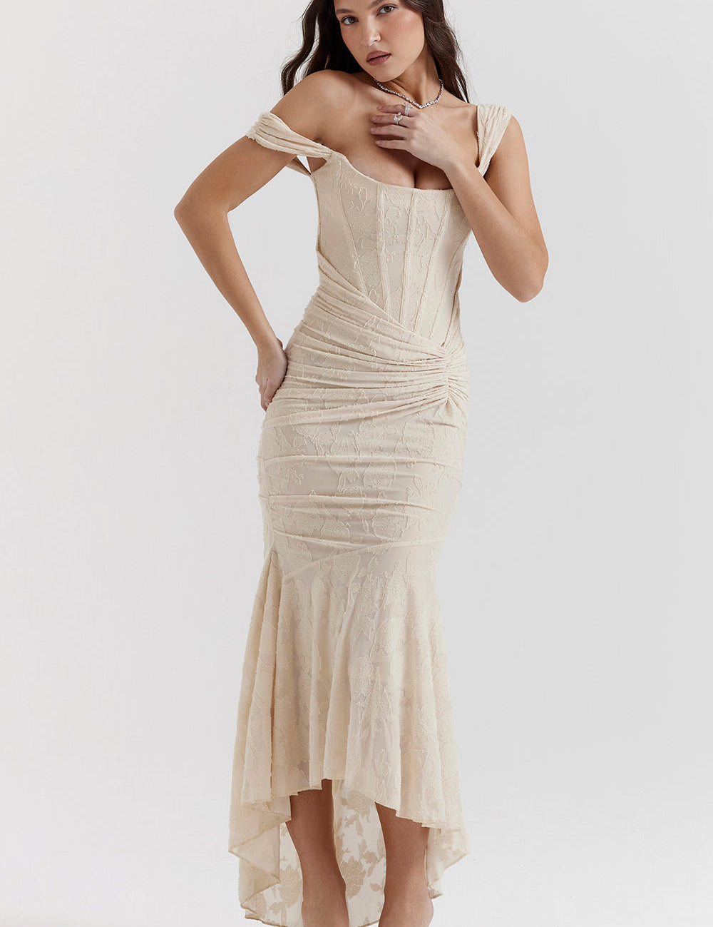 Aimie | Elegant Waist Dress Beige Dresses