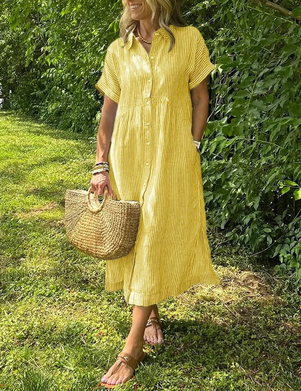 Celira Striped Button-Up Shirt Yellow Dress
