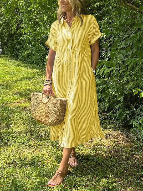 Celira Striped Button-Up Shirt Yellow Dress