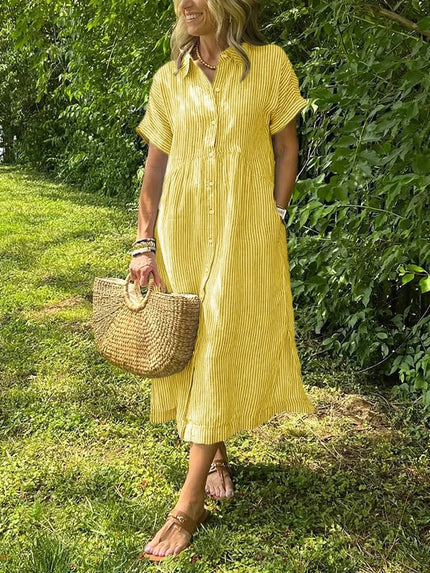 Celira – Striped Button-Up Shirt Yellow Dress