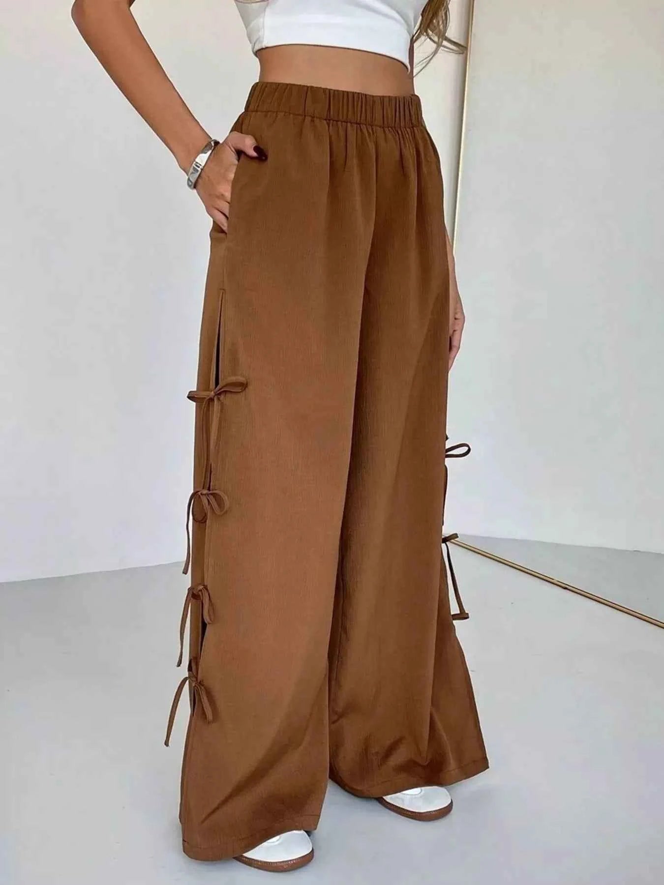 Side Tie Wide Leg Pants