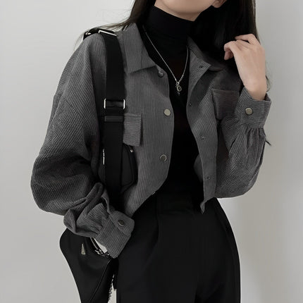 Corduroy Drawstring Short Jacket Dark grey Short Jacket