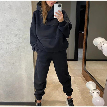 Women's Stylish Two-Piece Tracksuit Set Black Outfit Sets