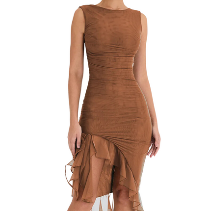 Haileys | Ruffle Midi Dress Brown Dresses