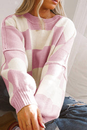 Women's Checkerboard Knit Sweater Sweaters