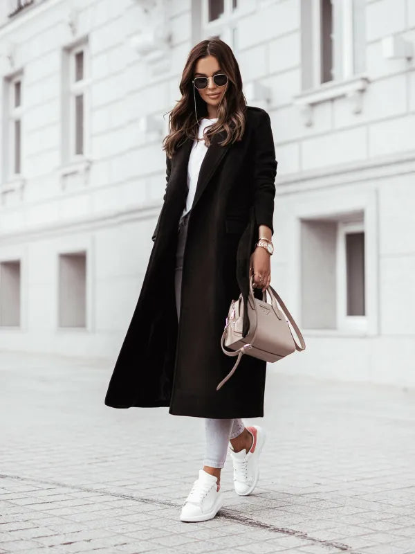Elegant V-Neck Long Coat Coats & Jackets