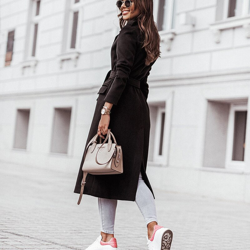 Elegant V-Neck Long Coat Coats & Jackets