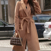 Elegant V-Neck Long Coat Camel Coats & Jackets