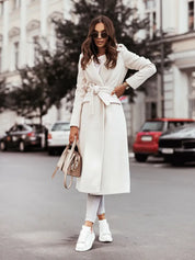 Elegant V-Neck Long Coat White Coats & Jackets