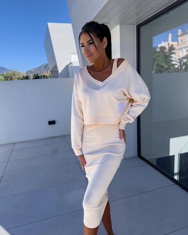 Margot | Casual Sweatshirt And Dress Set Cream Dresses