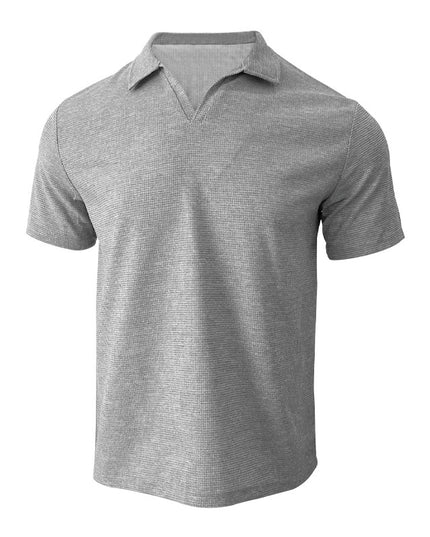 Men’s Waffle Lapel V‑Neck Short‑Sleeve Polo T-Shirts