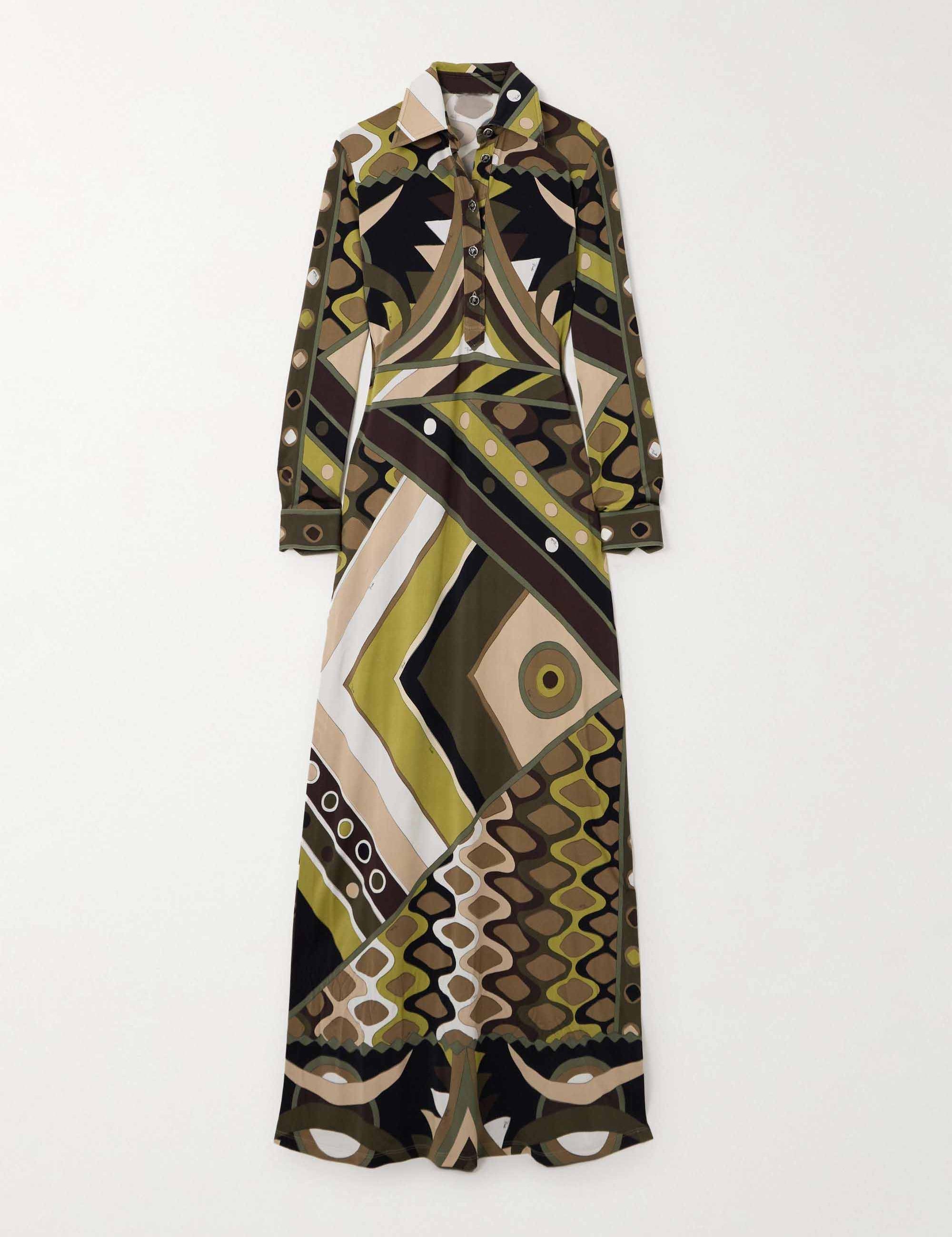 Retro Personality Abstract Print Long Sleeve Maxi Dress Dresses