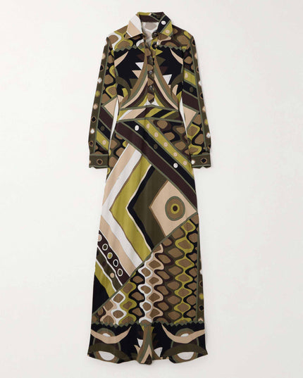 Retro Personality Abstract Print Long Sleeve Maxi Dress Dresses