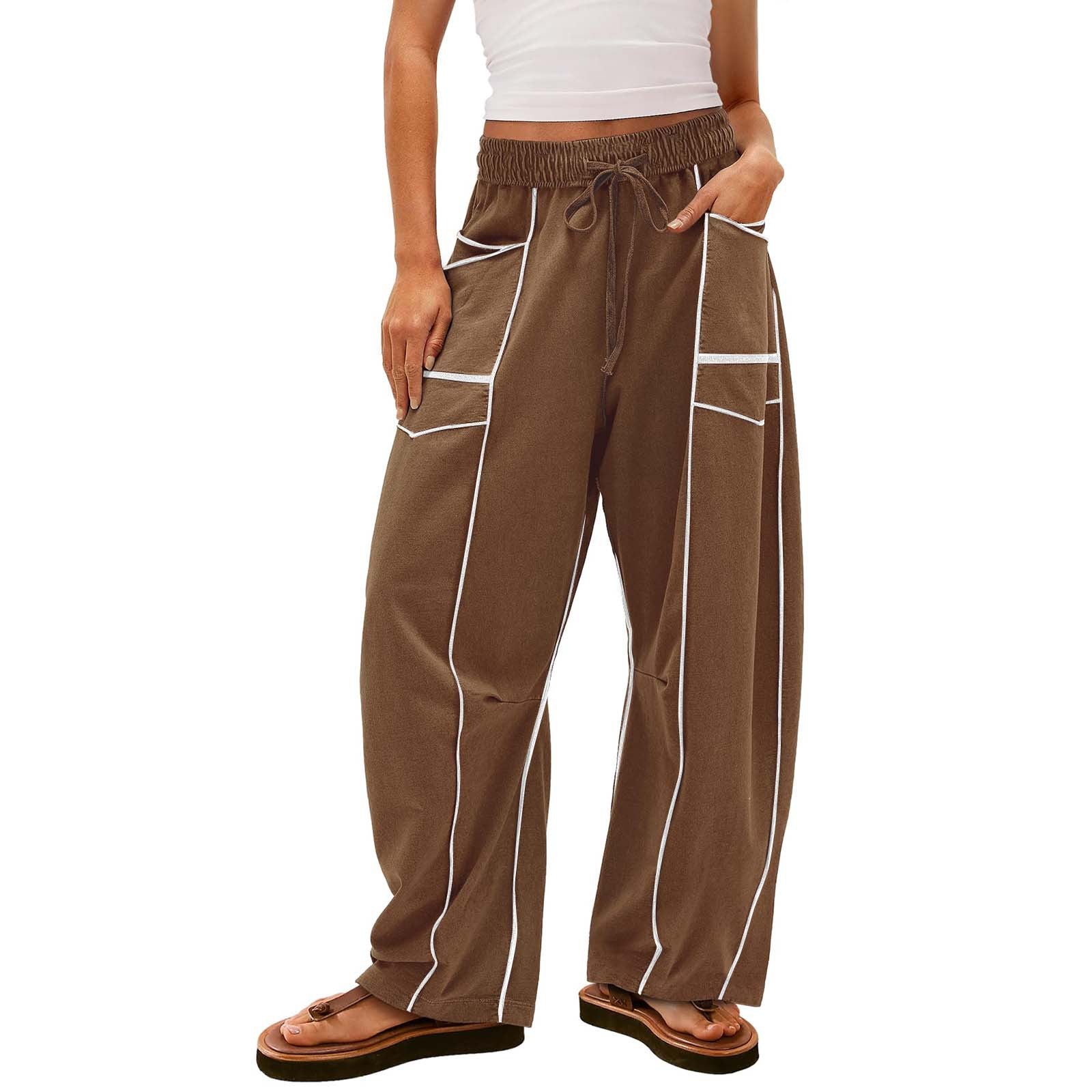 Y2K Striped Wide Leg Pants Women’s Drawstring Trousers Dark Brown Women Pants