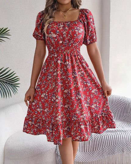 Floral Print Square Neck Dress Dresses