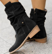 Fashion Suede Mid-Calf Western Boots Black Apricot Boots