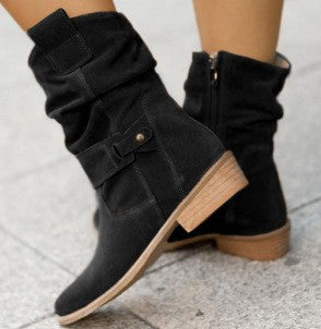 Fashion Suede Mid-Calf Western Boots Black Apricot Boots