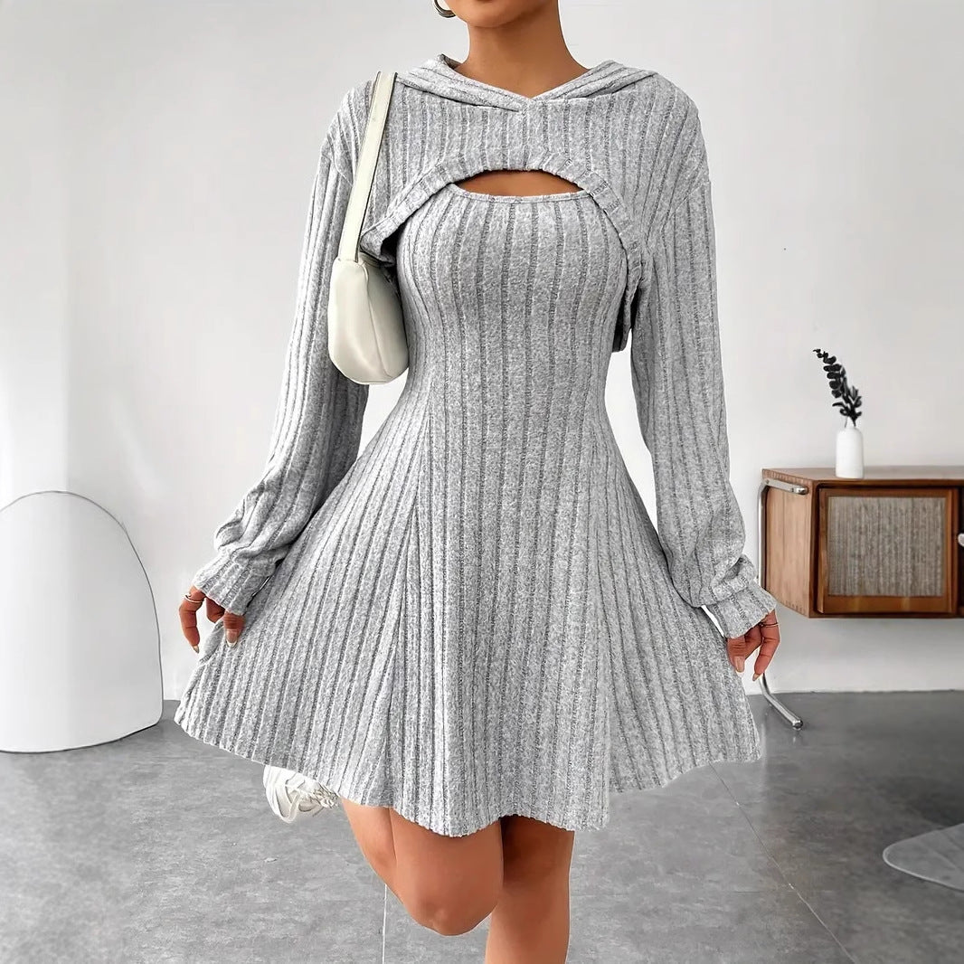 Women’s Two‑Piece Hooded Shawl Vest & Skirt Set Skirts
