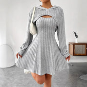 Women’s Two‑Piece Hooded Shawl Vest & Skirt Set Skirts