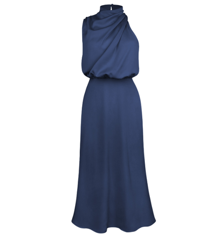 Elegant Sleeveless Summer Evening Party Dress Navy Blue Dresses