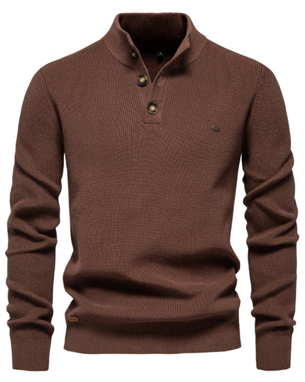 Men’s Zipper Stand Collar Knitted Sweater SW833 Coffee Men - Main - Winter
