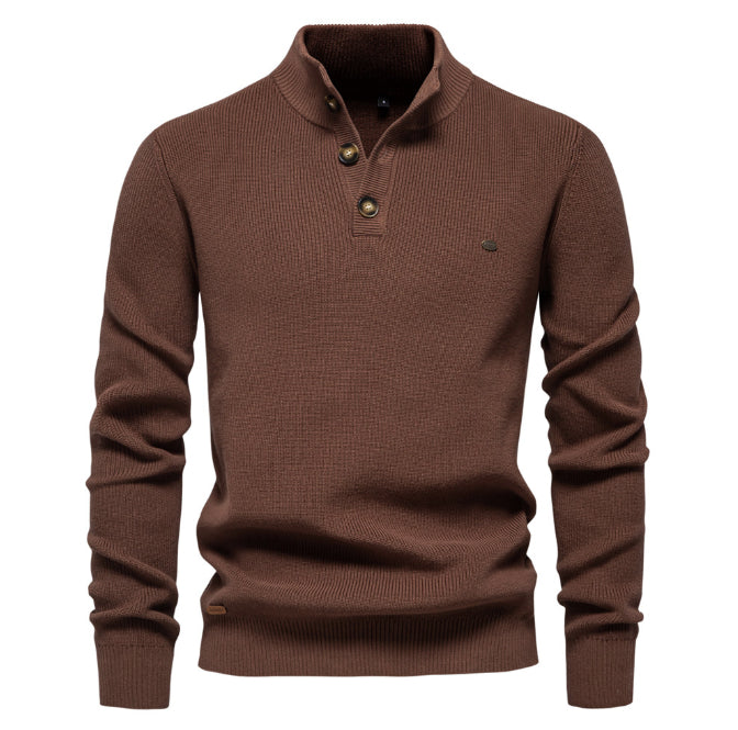 Men’s Zipper Stand Collar Knitted Sweater SW833 Coffee Men - Main - Winter