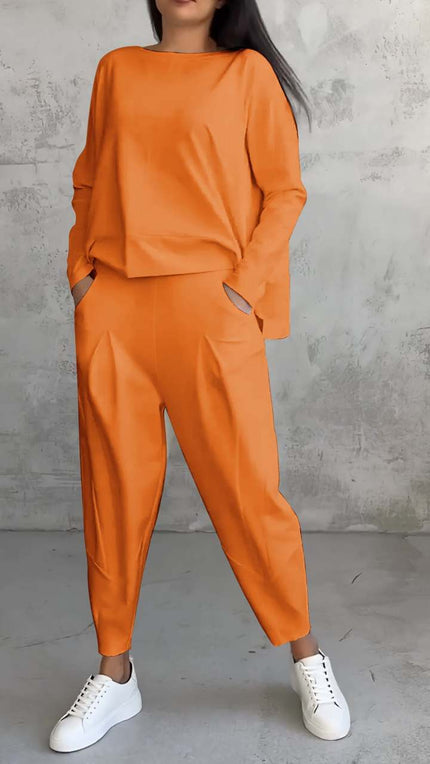 Women's Irregular Long-Sleeve Top & Harem Pants Set Orange Red set