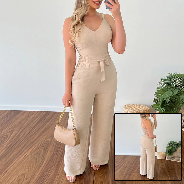 Women's Two-Piece Sleeveless V-Neck Vest & High-Waist Wide-Leg Pants Set Sets