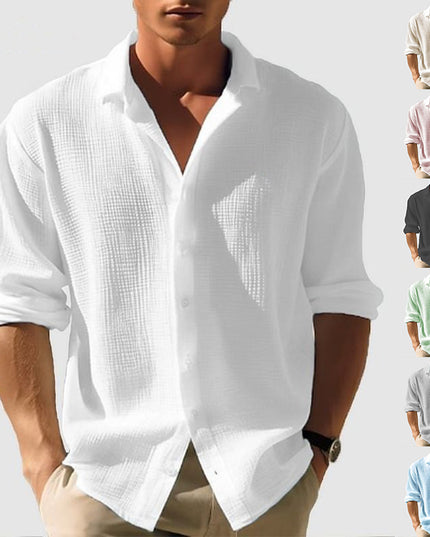 Men's Lapel Long Sleeve Shirt - Solid, Single Breasted for Fall & Spring Men T-Shirts