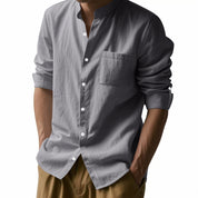 Men’s Stand‑Collar Long‑Sleeve Shirt with Pockets Shirts