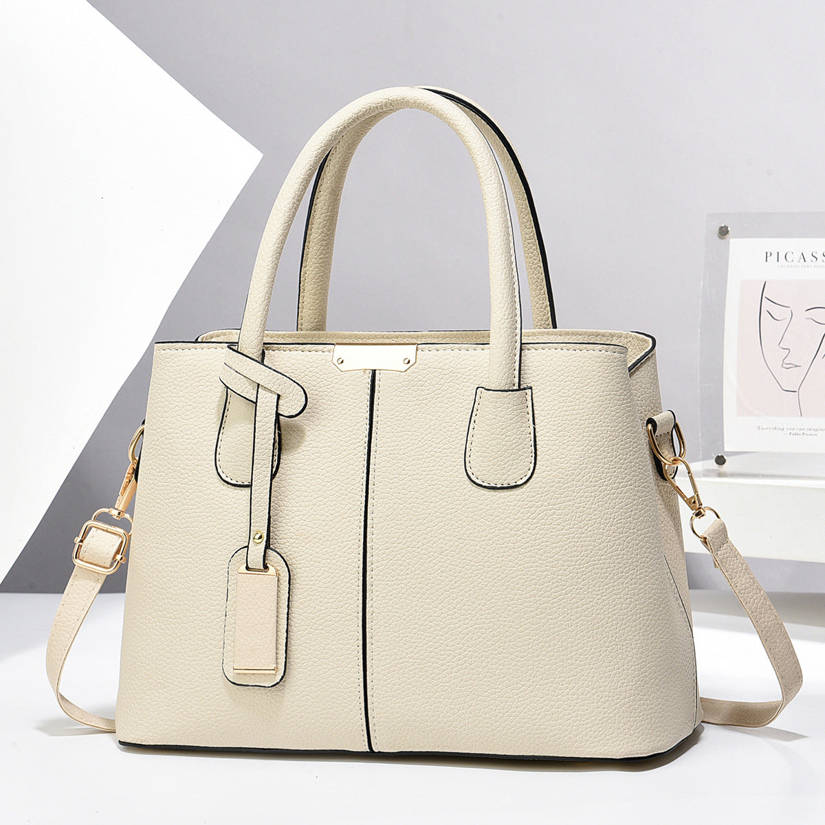 Women’s Large-Capacity PU Leather Tote & Crossbody Bag Beige 30x21x13 Bag