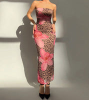 Women's Slim-Fit Floral Print Dress Pink Leopard Print Dress