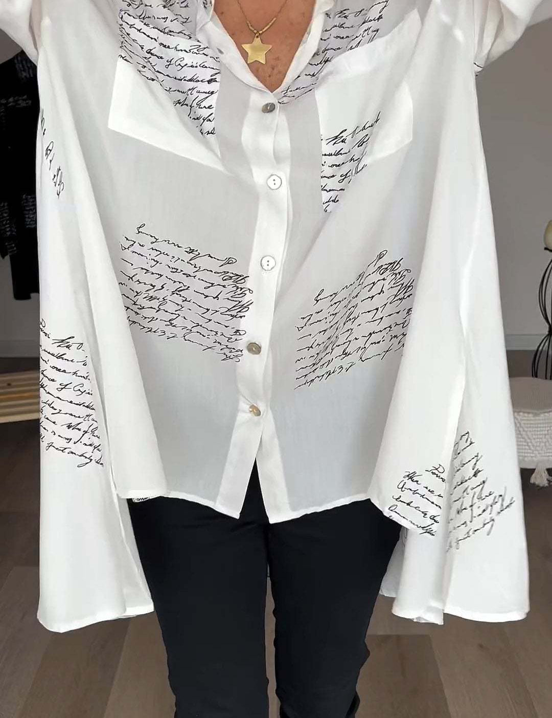 Lina | Letter Print Fashion Lapel Shirt White Shirts & Tops