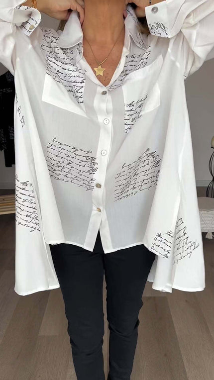 Lina | Letter Print Fashion Lapel Shirt White Shirts & Tops