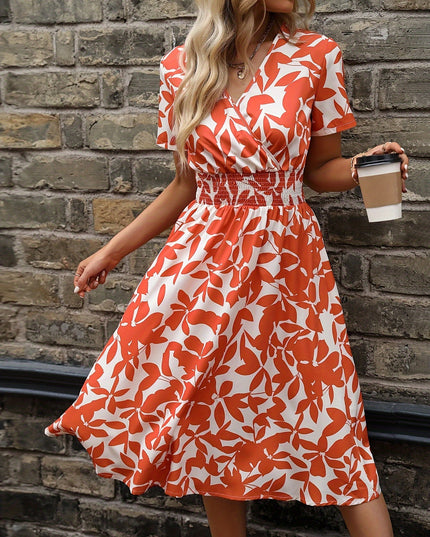 Ines | Elegant short sleeves Orange-Red Dresses