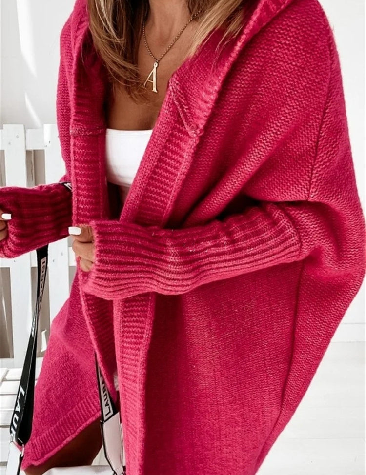 Oversized Bat-Sleeve Hooded Cardigan – Chic Comfort Red Women Jacket