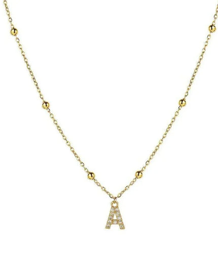 Dainty Beaded Chain Initial Necklace