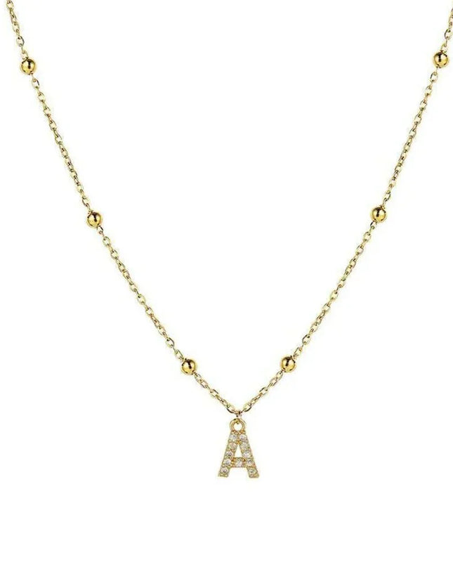 Dainty Beaded Chain Initial Necklace