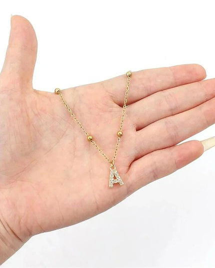 Dainty Beaded Chain Initial Necklace