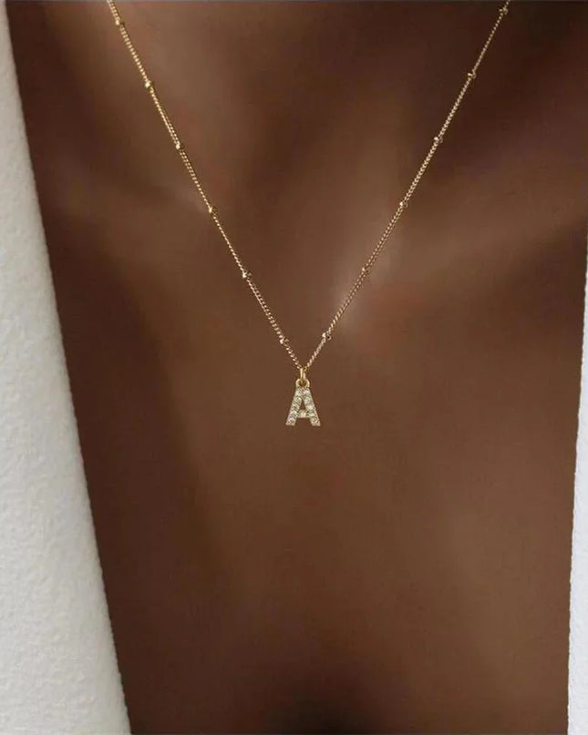 Dainty Beaded Chain Initial Necklace